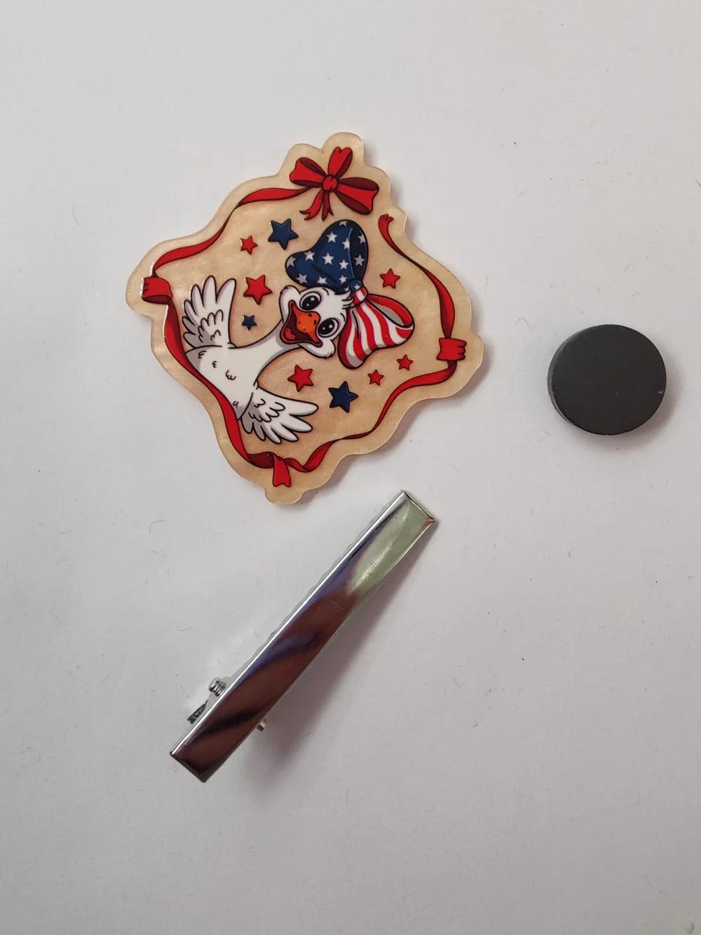 Custom Handmade Character Magnet or Hair Clip- Silly Goose Red White And Blue